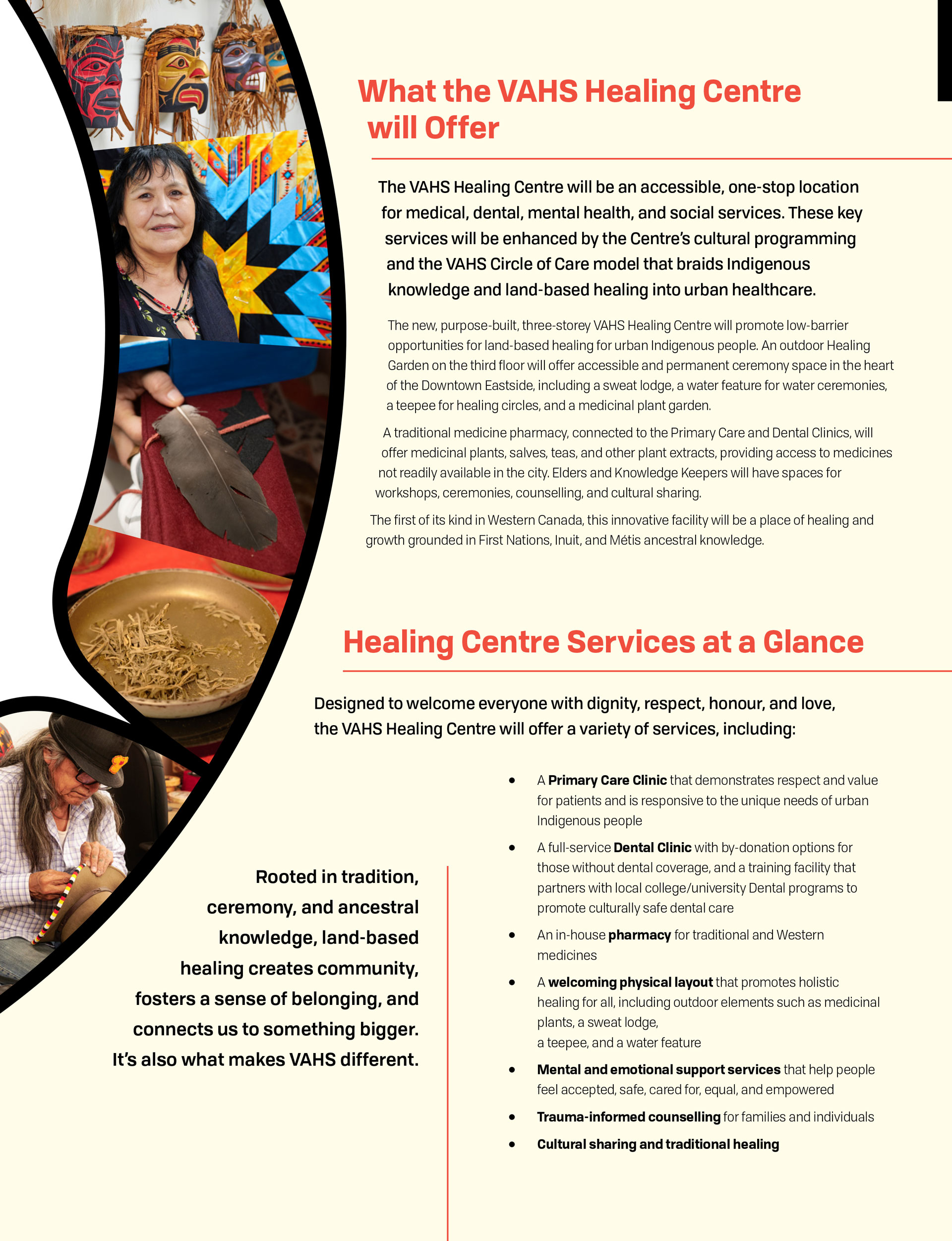 VAHS Healing Centre brochure, page 3, What the VAHS Healing Centre will Offer