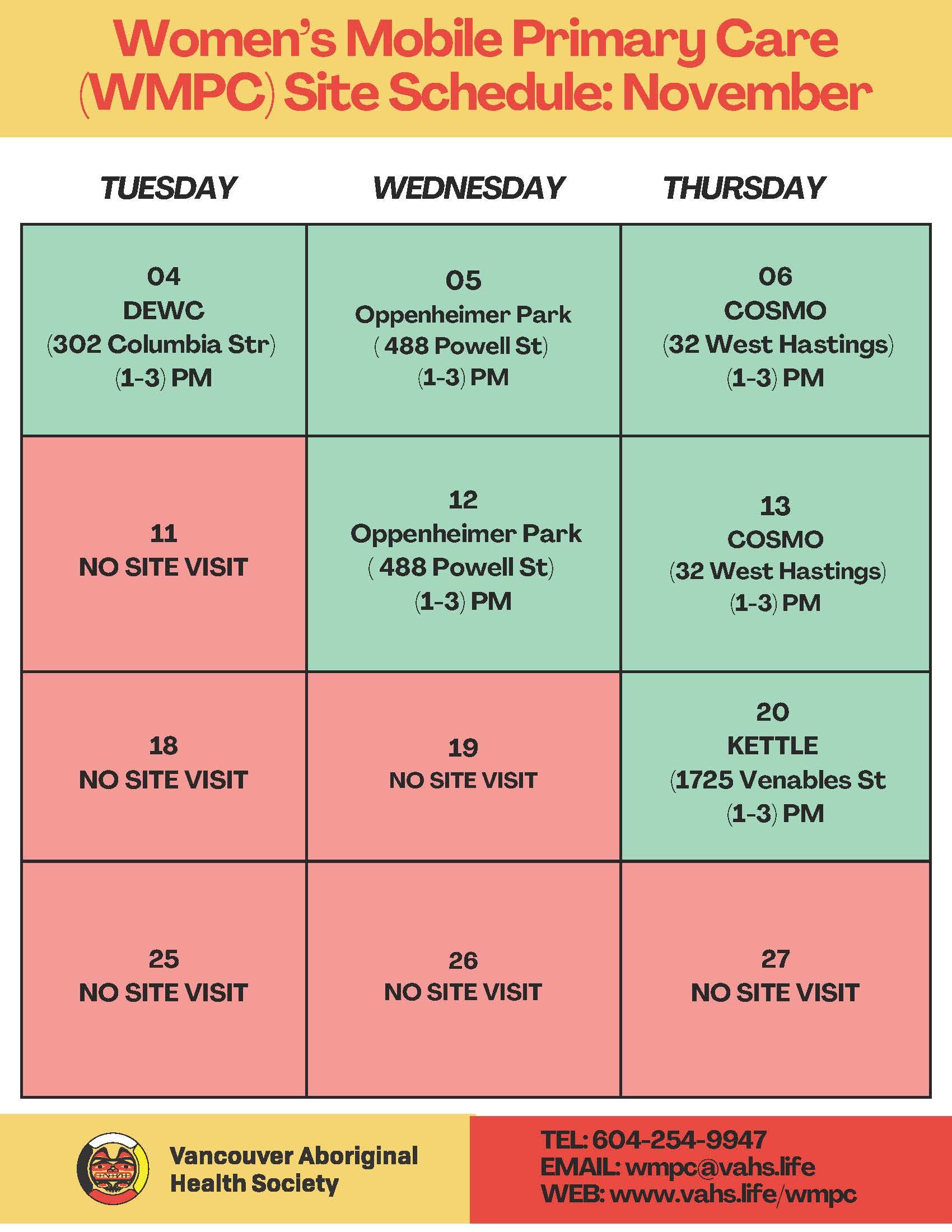WMPC November Calendar