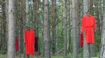 red dresses on trees
